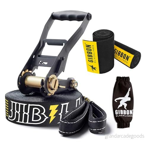 Gibbon Slacklines JibLine 15 m trickline set inkl. spärrskydd trädskydd säkerhetslås brottlast 30 kn, 5 cm bredd optimerat grepp för freestyler, adrenalinjunkies, urban slacker 4260165878524