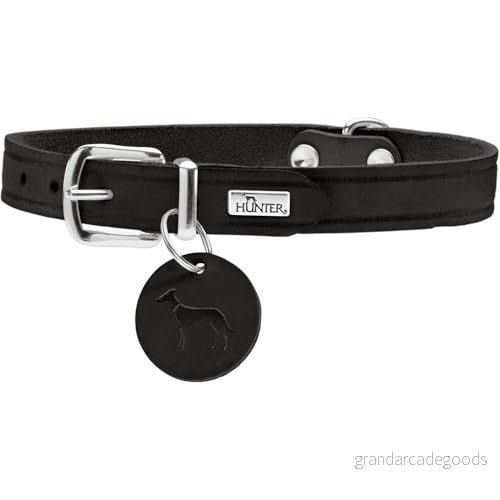 HUNTER AALBORG Hundhalsband, läder, enkel, robust, bekväm, 32 (XS), svart 4016739660350