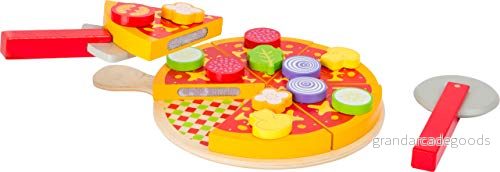 Små träleksaker i trä 21 delar pizzaskärande lekset designad för barn åldrarna 3+, multi (11063) 4020972110633