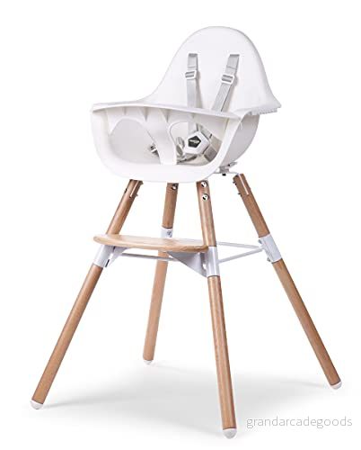 CHILDHOME, Barnstol, Evolutive, från 6 månader, höjdjusterbar, 5 punktssele, många tillbehör, kompatibel med Evolu Baby Carrier, bok, 2, vit 5420007137786