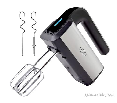 Adler AD 4225 INOX handmixer, 800 W, matberedare, mixer med 3 funktioner, handvisp, handblandare, svart/silver, köksmixer 5903887802994