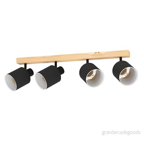 EGLO Batallas takspotlight, längd 63 cm, svart/trä, 4 lampor. 9002759994921