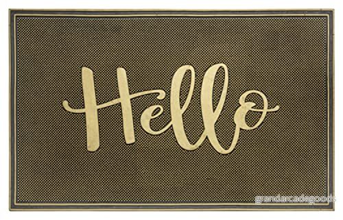 Hanse Home Mix Mats dörrmatta för inomhus och utomhusbruk 45 x 75 cm golvmatta smutssamlande matta, Hello Design, väderbeständig, halkfri entré utomhus svart, guld 4262377772256