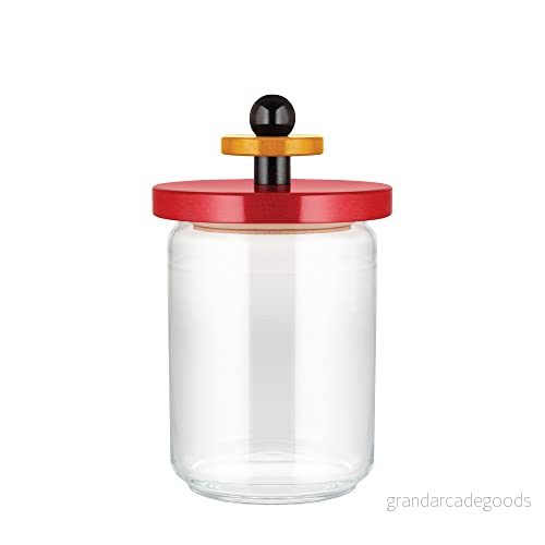 Alessi ES16/100 lufttät glasburk med lock i bokträ, gul, 100 Values Collection, Stål, Vit/Svart/Röd 8003299455423