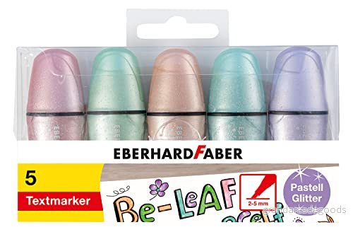 Eberhard Faber 551409 mini överstrykningspenna pastellglitter, med kilspets, 5 markörpennor i fodral 4087205514095