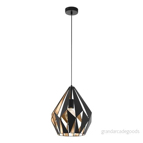 EGLO Carlton 1 Pendellampa – Vintage Retro i Stål – Svart/Guld – E27 – Ø31 cm 9002759499310