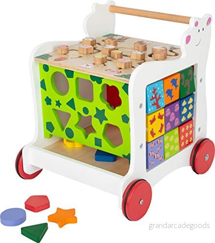 small foot 11841 löparbösvagn "björn" av trä, 4 sidigt spelnöje, för att främja motoriska färdigheter, från 1 år 4020972118417