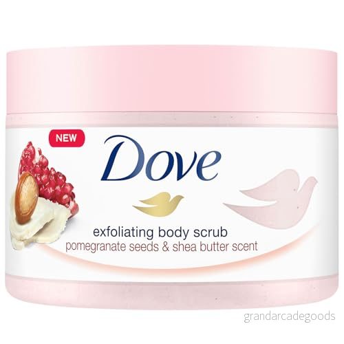 Dove Cream dusch scrub granatäpple & sheasmör skrubbkropp peeling för smidig hud hudvård med jojobavaxpärlor 225 ml 8710447257265