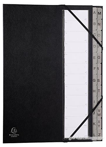 Exacompta Ref 56090E 1 Ordonator sorteringsverk med elastiska band omslag av hård kartong plastbelagda tryckta flikar från A till Ö 24 fack storlek 23,5x 33,5 cm för A4 färg svart 3130630560906