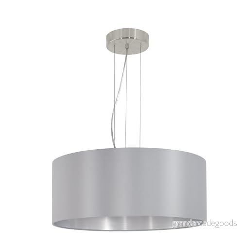 Eglo pendellampa Maserlo, 3 ljuskällor textil pendellampa, hänglampa av stål och tyg, färg: nickel matt, grå, silver, fattning: E27, Ø: 53 cm 9002759316068