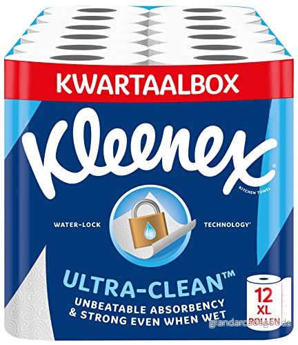 Kleenex® köksrulle Ultra Clean™ 12 Maxi XL köksrullar, kökspapper med oöverträffad absorptionsförmåga och styrka 100% återvinningsbar förpackning 5029054238905