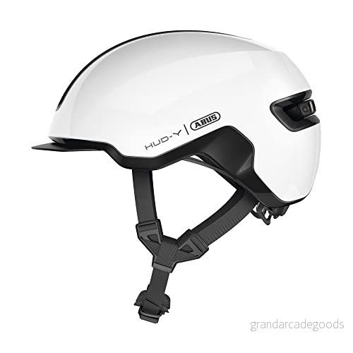 ABUS cityhjälm HUD Y Magnetiskt, uppladdningsbart LED bakljus och magnetisk stängning Cool cykelhjälm För vardagsbruk män kvinnor glänsande Vit, storlek M 4003318919886
