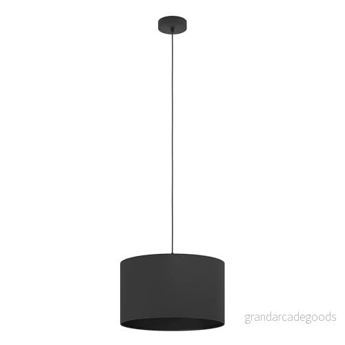 Eglo Hänglampa Maserlo 1, 1 glödlampa hängande lampa vintage, av stål och textil i svart, matbord, vardagsrum med E27 fattning, Ø 38 cm 9002759990428