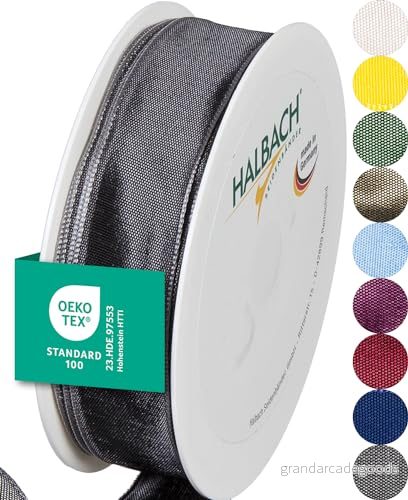 Halbach sidenband premium presentband med trådkant bredd 25 mm längd m Öko Tex 100 certifierat band Taftband Made in Germany, färg: mörkgrå 4015275561022