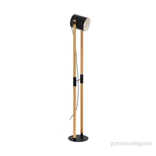 Eglo golvlampa Hornwood, 1 glödlampa vintage i industriell design, retro av stål och trä, färg: svart, kräm, brun, fattning: E27, inkl. stegbrytare 9002759430481