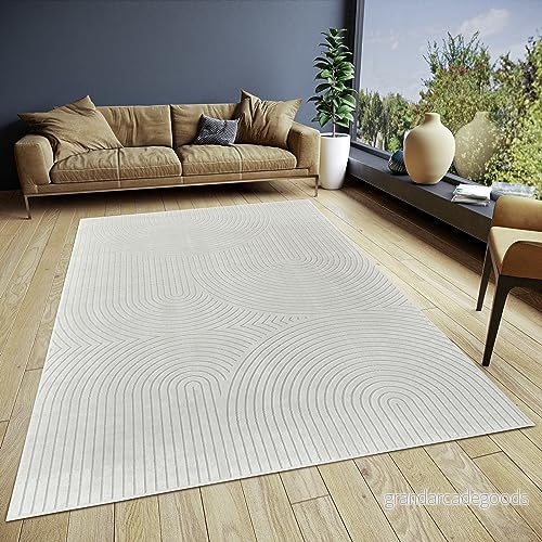 Hanse Home Faron matta vardagsrum kort lugg (höjd: 3 mm) vardagsrumsmatta skandinaviskt bohomönster 3D effekt geometriskt modern för sovrum, matsal, barnrum kräm, 160 x 230 cm 4262377774892