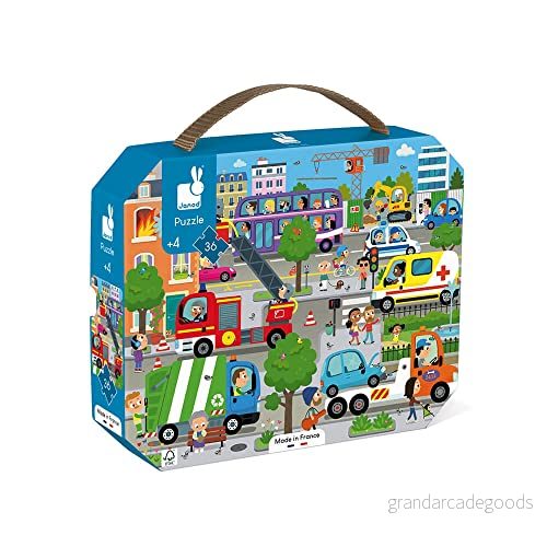 Janod City Children pussel 36 bitar pedagogiskt spel lärande finmotorik och koncentration tillverkat i Frankrike FSC certifierat vegetabiliskt bläck Från 4 år, J02644 3700217326449