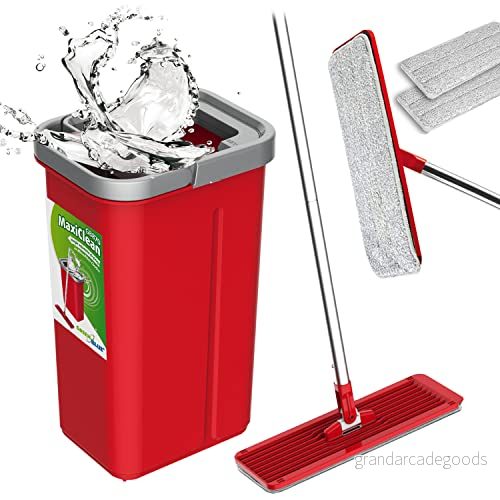 Green Blue GB870 MaxiClean Platt Moppset Med 2 i 1 Rengöringshink 5,7L Golvtorkare mopp Rengöringssystem Renare 360 Roterande Mopphuvud (Platt och hink set + x reservskydd) 5902211123798