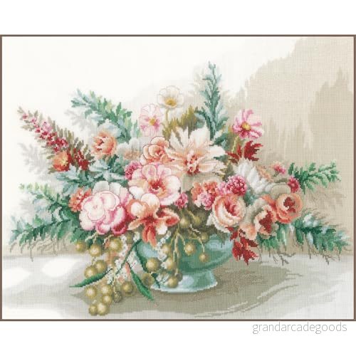 Lanarte korsstygnsset blombukett, korsstygnspaket med räkningsmönster, bomull, flerfärgad, 45 x 37 0,3 cm 5413480696352