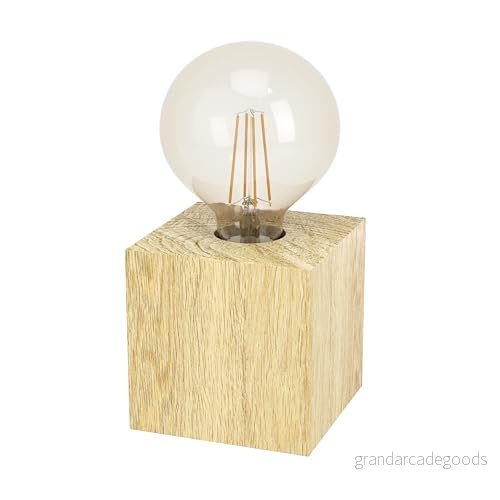 EGLO Bordslampa Prestwick 2 - Träkub Natur 9002759437336