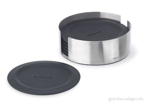 Blomus LARETO Set med 6 underlägg av silikon, rostfritt stål, extremt halkfria, förhindrar repor, (HBT: 4 x 11,2 cm, svart, 63476) 4008832634765