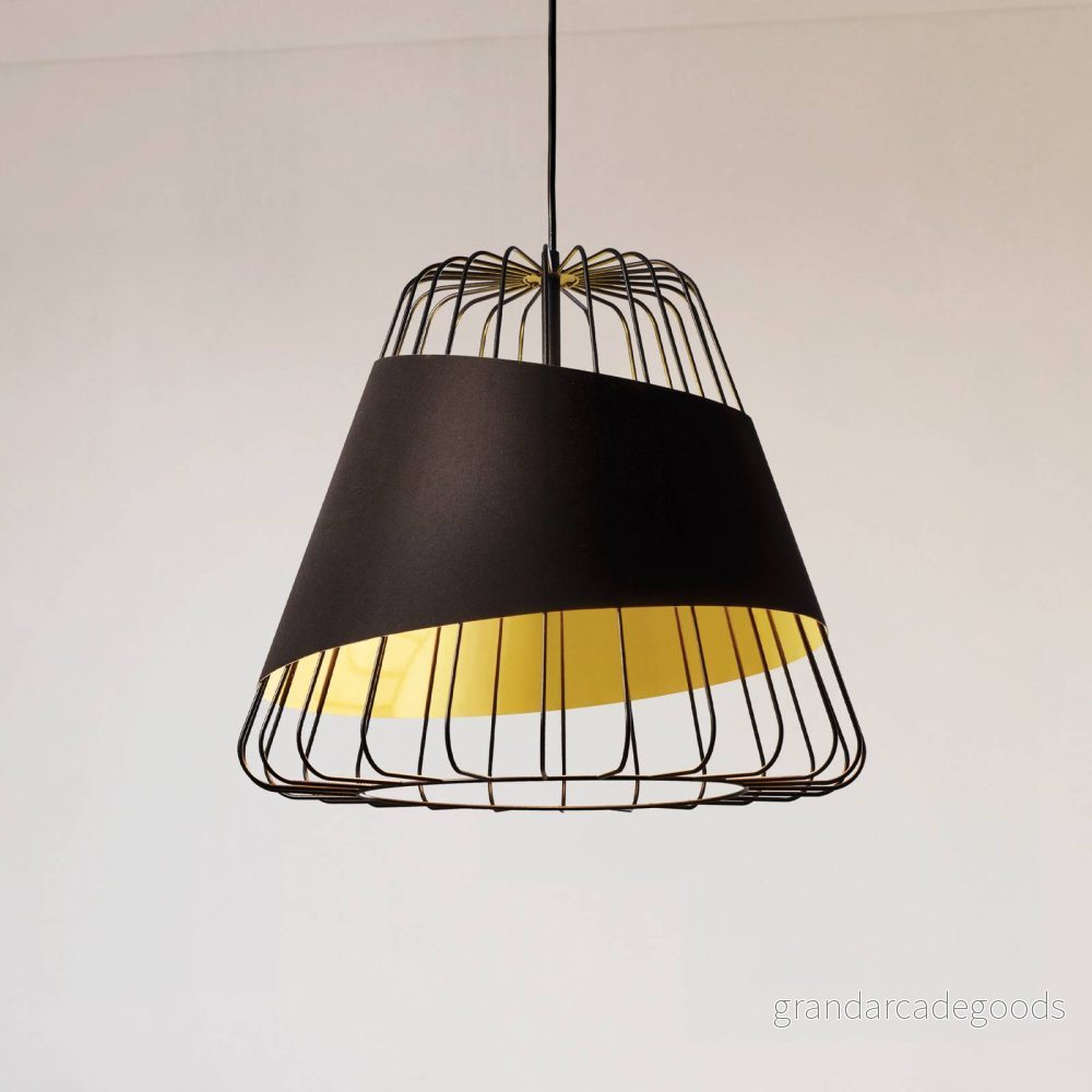 EGLO Austell pendellampa, Ø 43 cm, svart/guld, metall, tyg 9002759495091