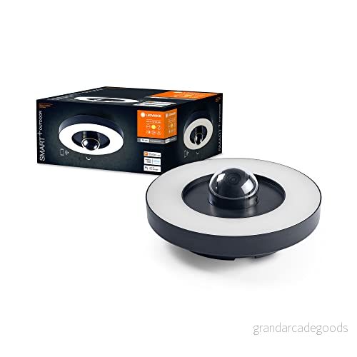 LEDVANCE SMART+ vägg- och taklampa utomhus + kamera, varmvit LED-ljus (3000K), högkvalitativt polykarbonathölje i mörkgrå, integrerad högtalare, minneskort, smart WiFi-teknik 4058075763500