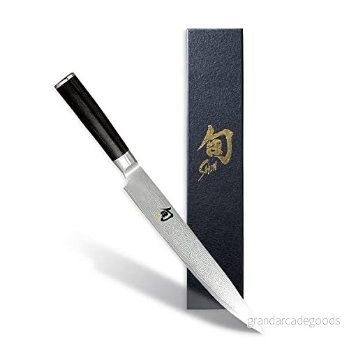 KAI Shun Classic japansk skinkkniv 23 cm bladlängd damaskskniv 32 lager VG MAX kärna 61 (±1) HRC paketkavhandtag Tillverkad i Japan köttkniv smidd 4901601556636
