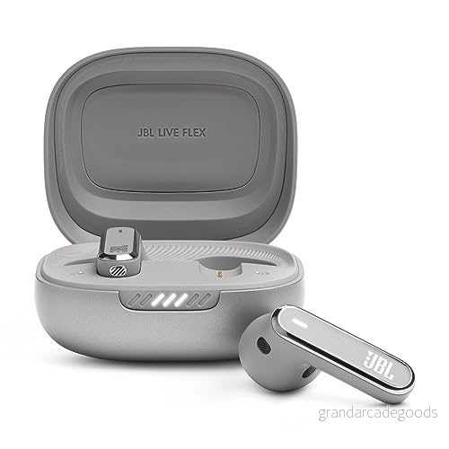 JBL Live Flex, trådlösa hörlurar, bluetooth 5.3 teknik, brusreducering och rumsligt ljud, upp till 40 timmars batteritid, silver 6925281960840