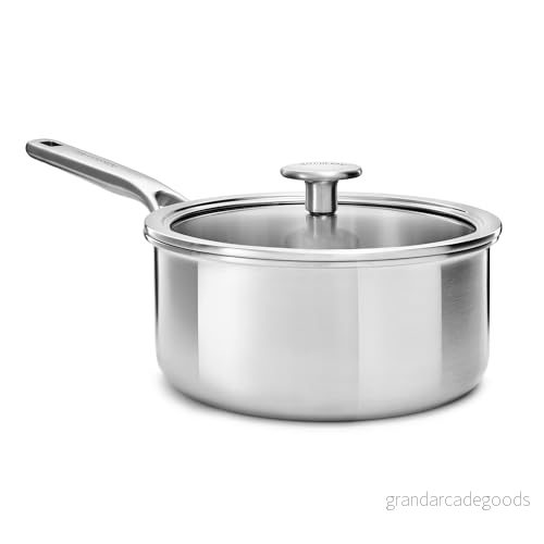 KitchenAid Multiplicera 3PLY rostfritt stål 16 cm/1,5 liter kastrull med härdat glaslock, Pfann-fri, triply, multiklad, induktionslämplig, ugnssäker upp till 220 C, silver 4895156668329