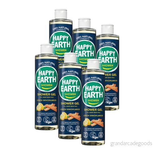 Happy Earth duschgel för kvinnor och män 100% naturliga ingredienser & vegansk citron sandelträ 300 ml 8719324667302