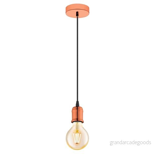 EGLO Pendellampa Yorth, 1 glödlampa sladdhänge lampa vintage, industriell, hänglampa av stål i koppar, kabel svart, matbordslampa, vardagsrumslampa hängande med E27 uttag 9002759325411