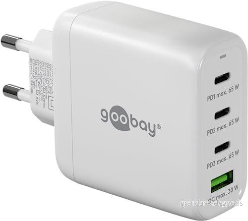 Goobay 64822 USB C PB multiport snabbladdare (68W) / 1x A 3X Ingång/med PD portar (Power Delivery) GAN/Kompatibel med iPhone, Samsung, Xiomi/Vit 4040849648229