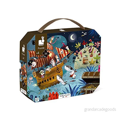 Janod Child Puzzle Treasure Hunt 36 Pieces Educational Game Fine Motor Skills and Concentration Case with Handle Made In France Fsc Certified Vegetal Inks from 4 Years Old, J02614 3700217326142