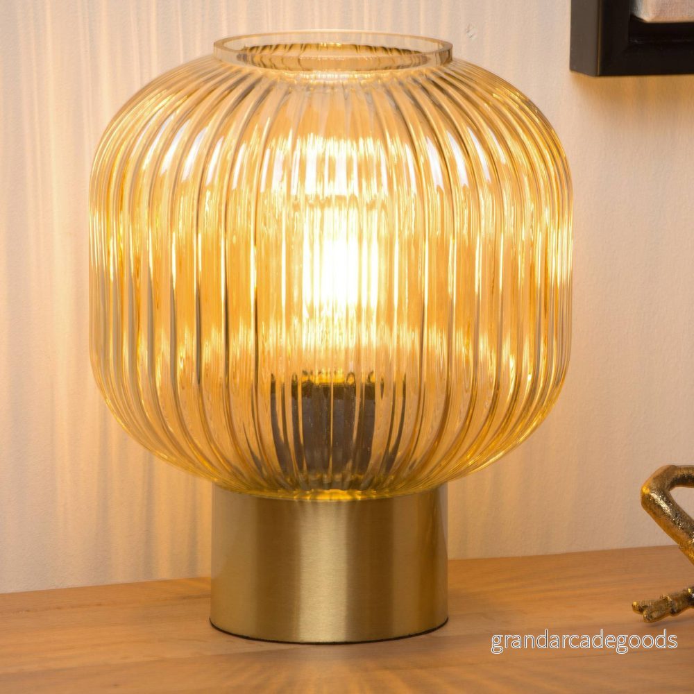 Lucide Maloto bordslampa i glas, bärnsten/guld, Ø 20 cm, E27 5411212451255