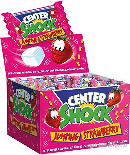 Center Shock Jumping jordgubb I 3 lådor med 400 g tuggummi jordgubbssmak extra sur 8003440915004