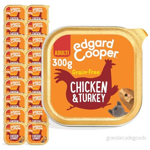 Edgard & Cooper Våtmat för vuxna hundar pate naturlig kornfri burk 300 g x 18 färsk kyckling och kalkon, hälsosam mat välsmakande balanserad, färskt kött 5425039484853