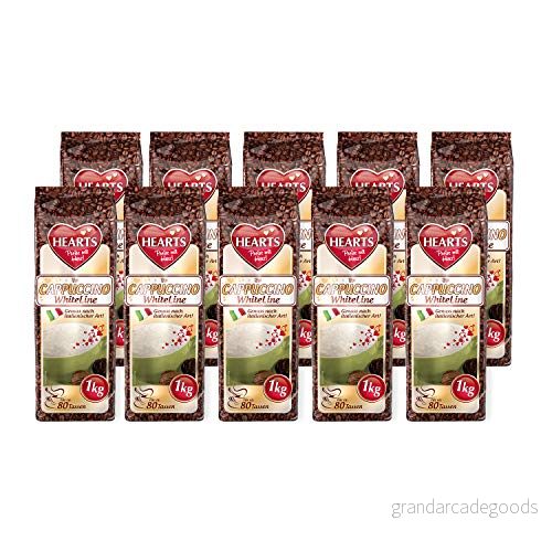 HEARTS Cappuccino White 10 x 1 kg Enligt italiensk stil, ca 80 portioner per påse, praktisk familjeförpackning, intensiv arom, mjölkig och krämig 4021155108591