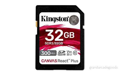 Kingston Canvas React Plus 32 GB SDHC minneskort UHS II 300R/260W U3 V90 för Full HD/4K/8K SDR2/32 740617301946