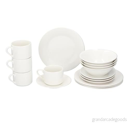 alpina tallrikar och skålar set frukost tallriksset 4 personer lergods servis frukosttallrikar, skålar, muggar fat mikrovågsugns diskmaskinssäker vit 8711252160337