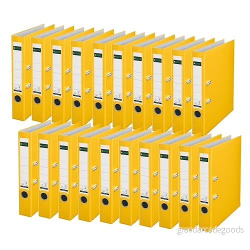 Leitz kvalitetsmapp 180 plast, 20 pack, original, DIN A4 mapp 5 cm smal, 90% återvunnen kartong, 30% förkonsumentåtervunnen med mekanik, 350 ark, gul, 10155015 4002432490103