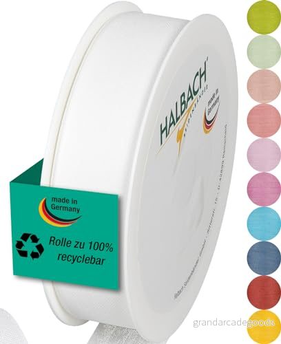 Halbach sidenband Presentband Bredd 25 mm längd m Band tillverkat i Tyskland olika färger och bredder, perfekt för förpackning dekoration, färg: vit 4015275633057