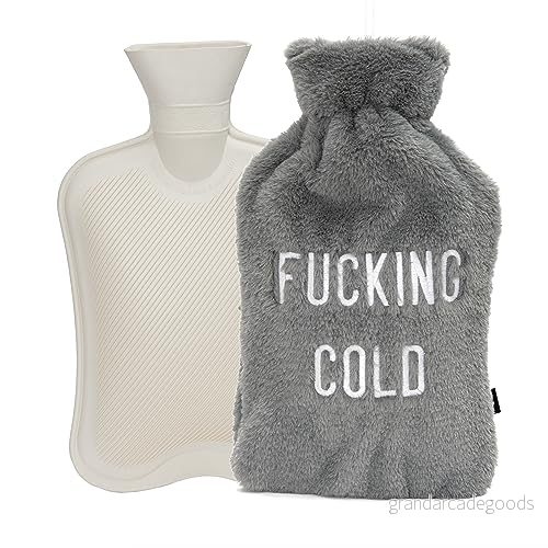 Fisura varmvattenflaska. 2 L Varmvattenflaska med mjukt lock. Smärtlindringsväska. Tvättbar. (F*cking cold, grått) 8435436731044