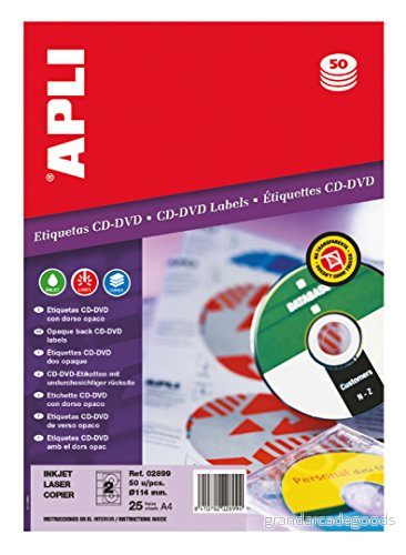 APLI 2899 Permanenta CD/DVD etiketter i klassisk storlek ochenomskinlig baksida 25 ark I/L/C 8410782028994