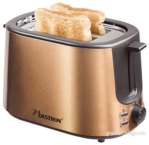 Bestron Brödrost med 2 rostkammare, smullåda och rostningsfäste för bröd, 1 000 W, rostfritt stål i kopparutseende 8712184055715