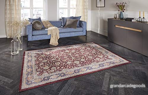 Elle Decor Design matta orientalisk Keshan Maschad vardagsrumsmatta (160 x 230 cm, 100% polyester, golvvärme lämplig robust, enkel rengöring) vinröd 4260659061715