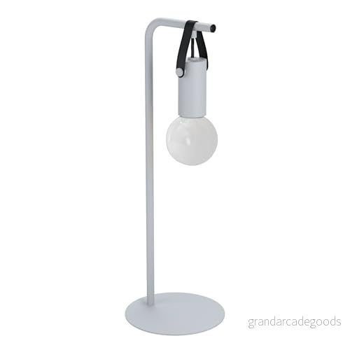 Eglo bord Apricale, 1 glödlampa industriell, modern, minimalism, sängbord av stål och läder, skrivbord i ljusgrå, svart, lampa med strömbrytare, E27 sockel 9002759982843