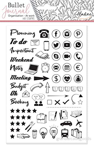 Aladine Stampo Bullet Journal ORGANISATION KONTOR 2 Skumstämpelbräda, silikonavtryck perfekt för Journal, Scrapbooking, anteckningsböcker DIY kreativ fritid 3660016039523