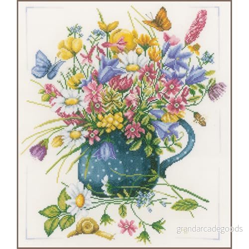Lanarte Räkningsprovförpackning fältblommor räknare elfenben korsstygnsförpackning, bomull, flerfärgad, 38 x 45 0,3 cm 5413480541324