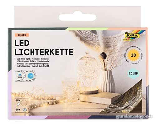 folia 987 10 x mikro LED ljusslinga inomhus, ledslinga med 20 lysdioder vardera i varmt vitt, ca 2,20 m lång belysning av silvertråd, inkl. batterier 4001868126778